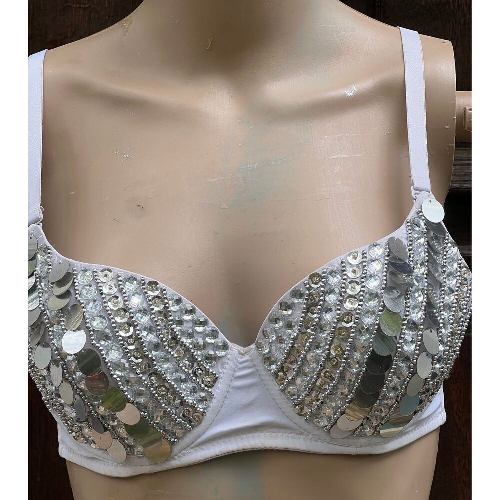 Silver White Mirrored Bra Size 34 Belly Dance Festival Burning Man